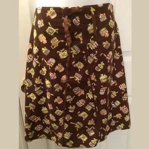 Anthro ODILLE Corduroy Hat Box Bow Tie Skirt A-Line Pink Green Brown Pleated